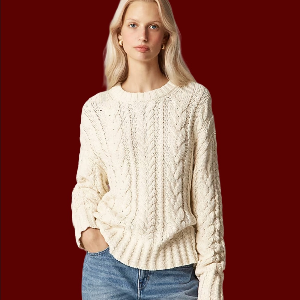 NWT J. Crew White Cable Knit Sweater
